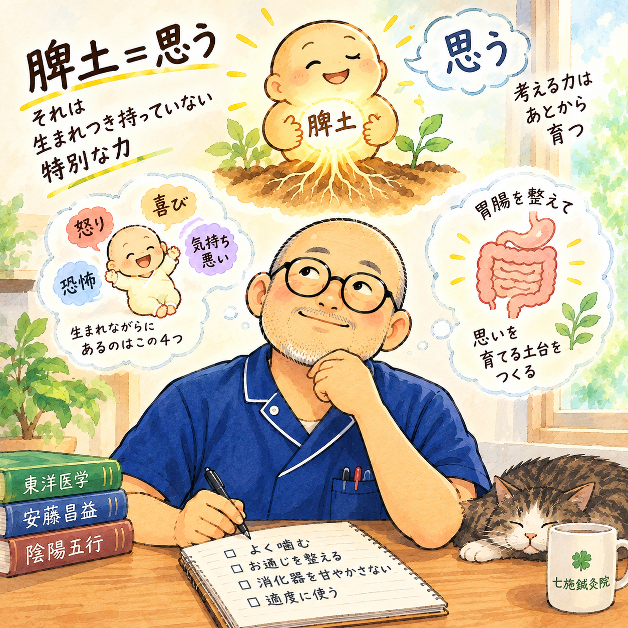 脾土と五行の思想を表すイメージ画像(七施鍼灸院ブログ)
