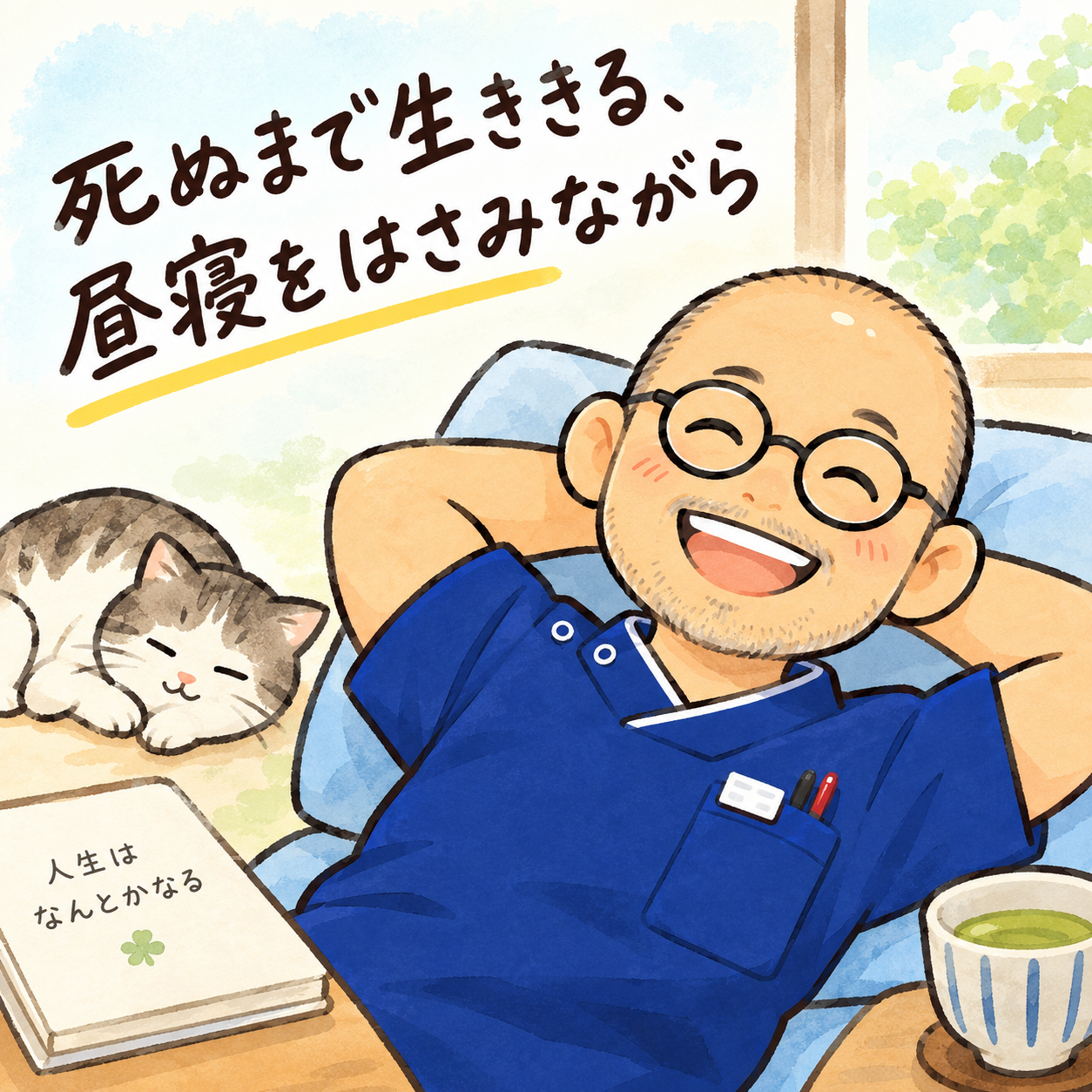 机の前で昼寝をする人のイメージ